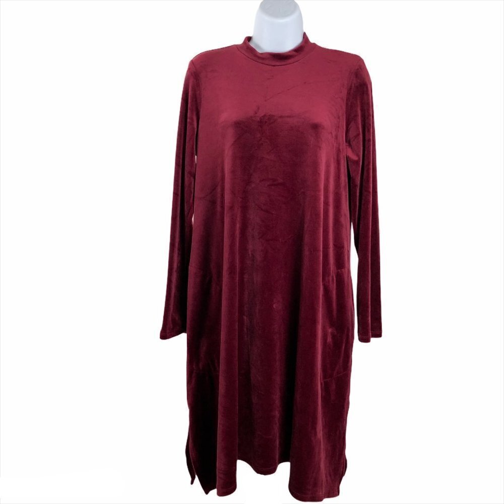 J. Jill‎ Pure Dress Velvet Red Burgundy Long Sleeve Women's Size Small